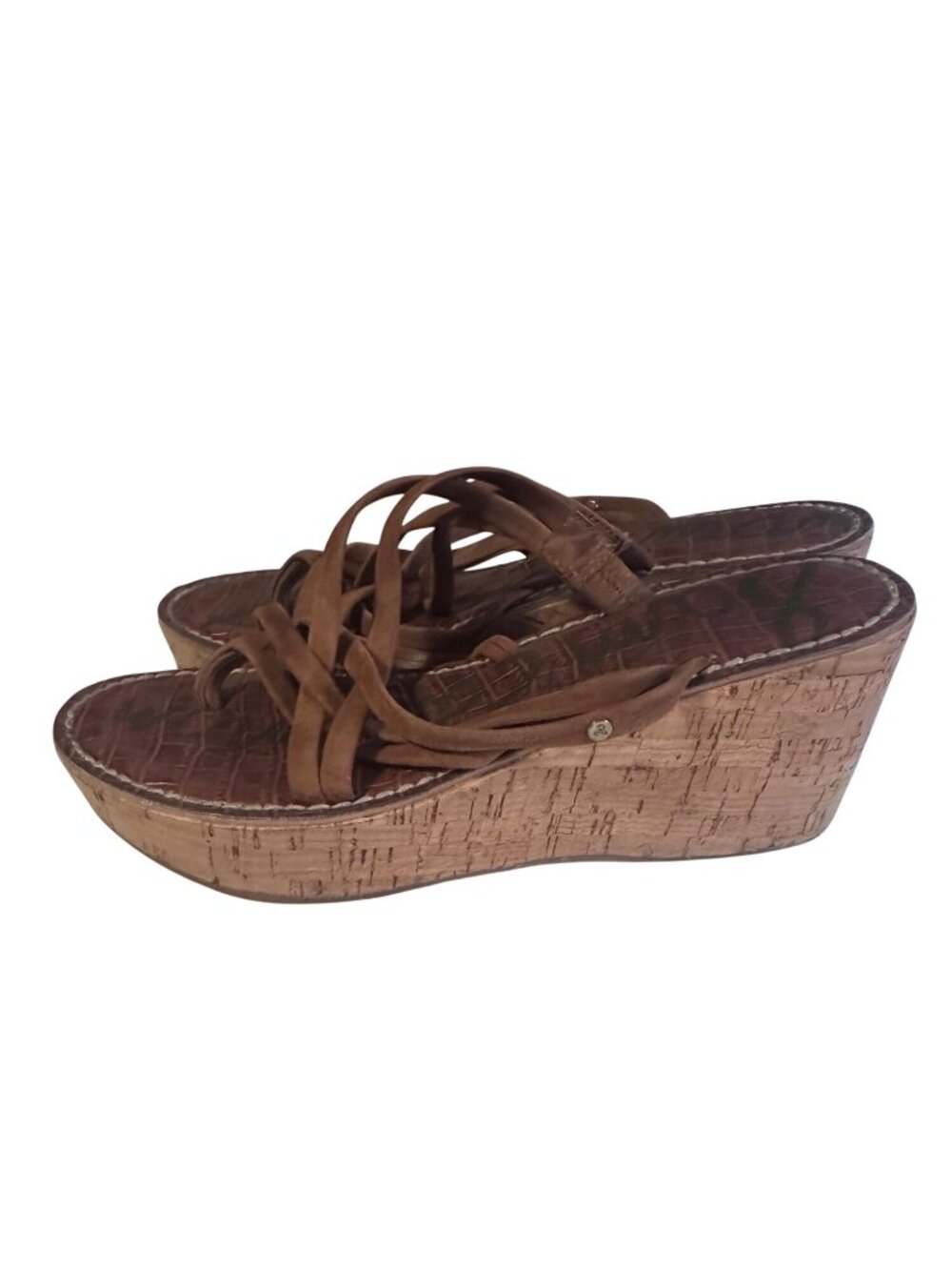 Sam Edelman brown cork wedge thong leather sandal size 7.5